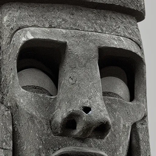 Image similar to a high detail photo of a moai wearing headphones, subject: moai, subject detail: wearing headphones