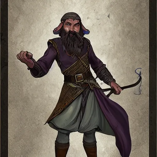 Image similar to Tarski Fiume, timid half-elf Time Wizard with short brown hair and a beard, iconic character art by Wayne Reynolds for Paizo Pathfinder RPG