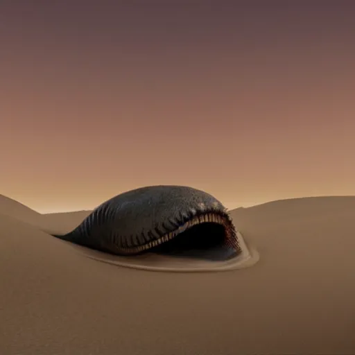 Prompt: A giant sandworm from dune emerging from a sand dune, with the face of Joe Biden; cgi 4k