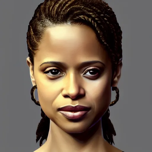 Image similar to hyperrealistic portrait of gugu mbatha - raw, photo realistic, dynamic lighting, artstation, poster, volumetric lighting, very detailed face, 4 k, award winning