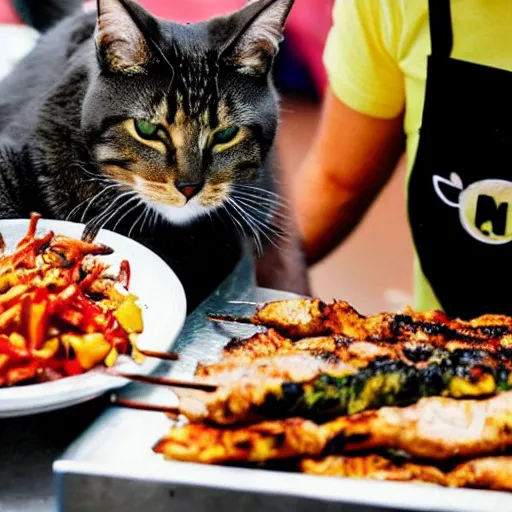 Prompt: a cat working as a kebab cook