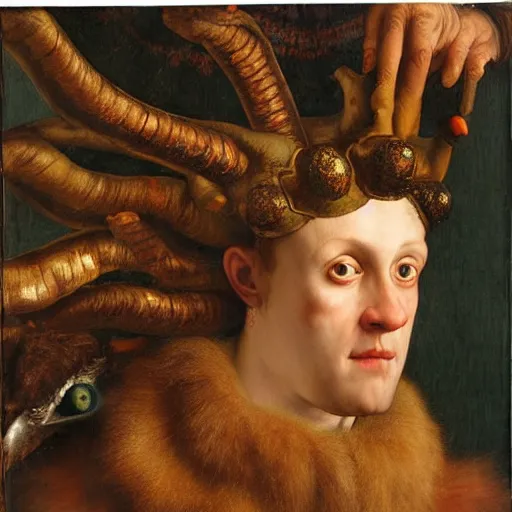 Image similar to a demonic eagle-eyed faun Jan Van eyck john steuart curry