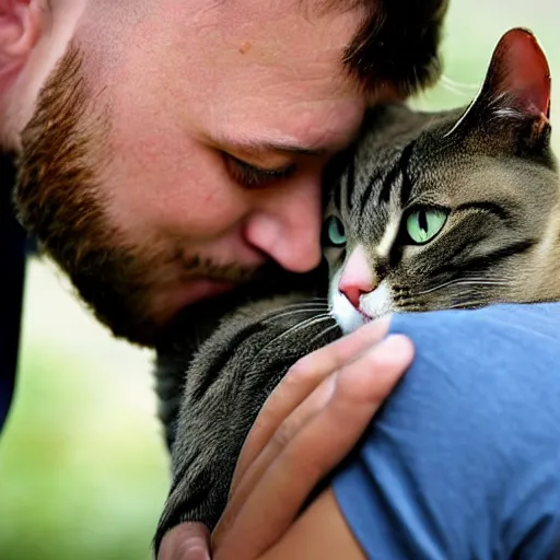 Image similar to man kissing cat sweetly