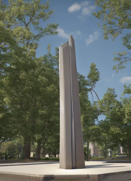 Prompt: highly detailed realistic architecture 3 d render of a futuristic metallic stele monument in frank lloyd wright style standing in city park, archdaily, made in unreal engine 4 octane render