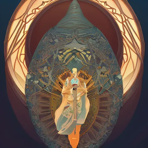 Image similar to cone shark - ron cheng & alphonse mucha, highly detailed, digital painting, ray tracing, concept art, illustration, smooth sharp focus, intricate, symmetry, artstation,