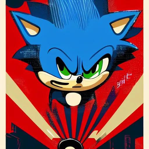 Image similar to sonic the hedgehog poster by shepard fairey