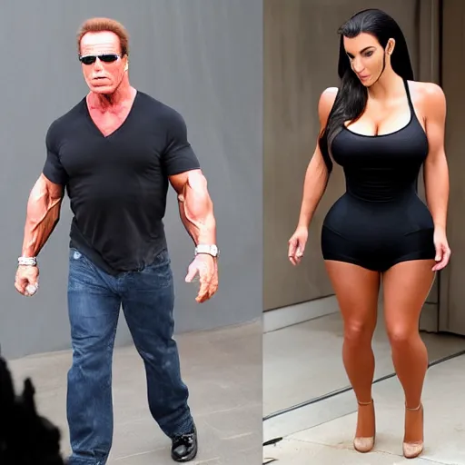 Prompt: Arnold Schwarzenegger as Kim Kardashian