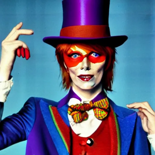 Image similar to David Bowie as Willy Wonka