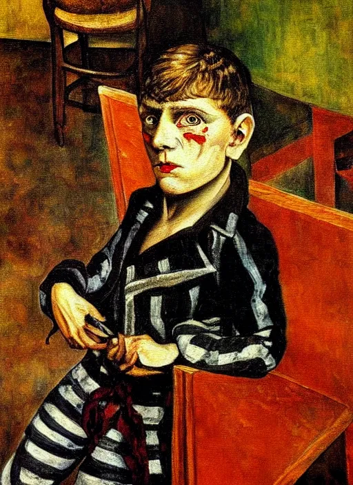 Image similar to detailed painting of a boy in a hall by otto dix, rich deep colors. masterpiece