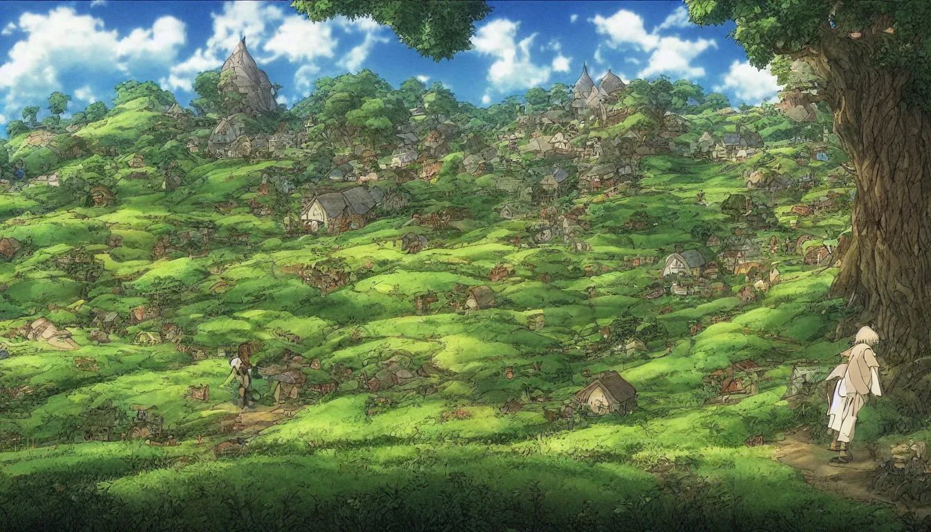 Prompt: The Shire by Hayao Miyazaki