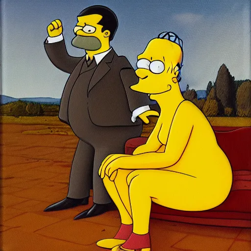 Image similar to oil on canvas painting the simpsons in the style of gustave courbet [ 1 8 6 6 ], 2 d, ue 5, 8 k, 4 k