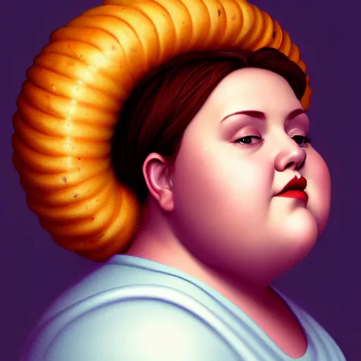 Prompt: portrait of a chubby woman with a bundt bundt pan face, digital art, 8k, trending on artstation