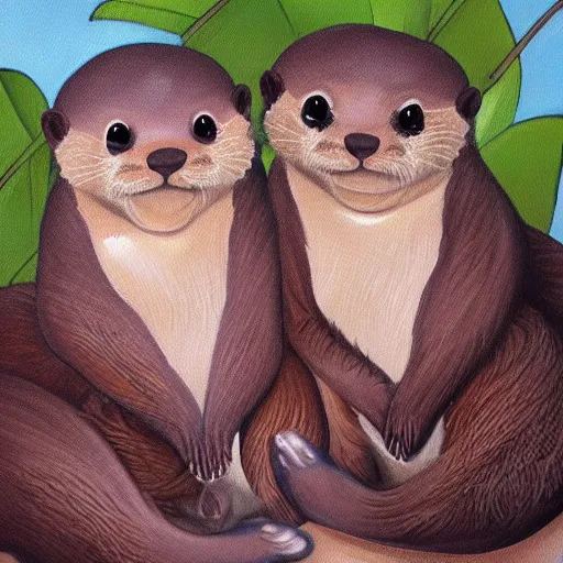 Prompt: cutest painting of two otters cuddling each other, trending on artstation, adorable, 4 k