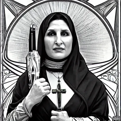 Image similar to amazing lifelike award winning pencil illustration of sister Mary Patrick Kathy najimy trending on art station artgerm Greg rutkowski alphonse mucha cinematic