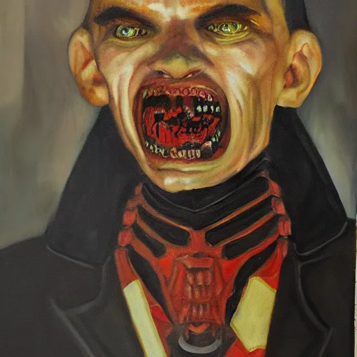 Prompt: oil portrait of cyborg Dracula