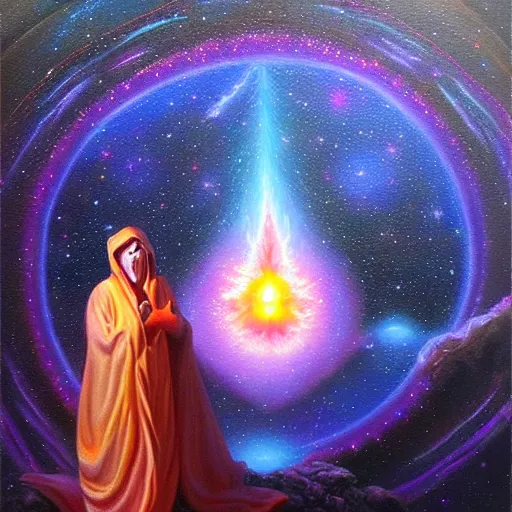 Image similar to facing the darkness galactic nebular astral realm sacred journey in oil painting, trending on artstation, award winning, emotional, highly detailed surrealist art