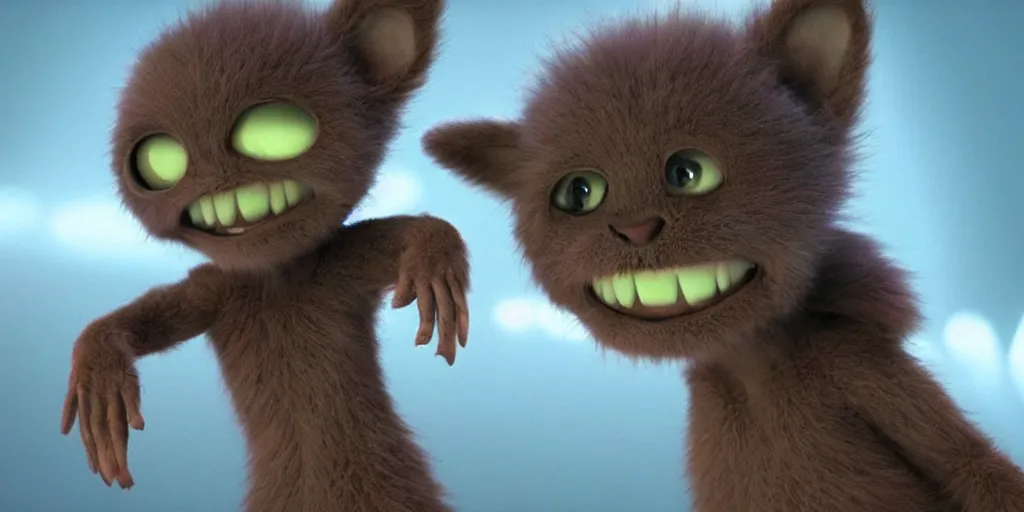 Prompt: furry cute alien creature, still from pixar movie