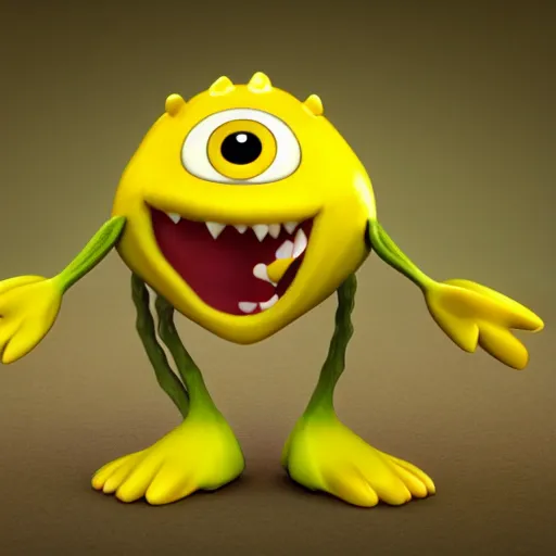 Prompt: cute anthropomorphic happy daffodil flower creature with many leaf arms and vine legs and big eyes detailed character concept 3 d pixar style render 4 k