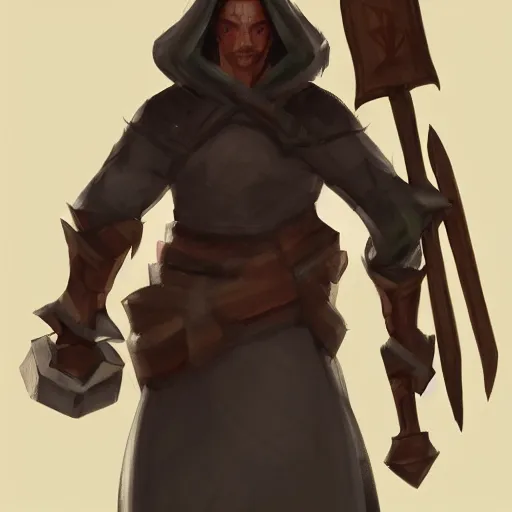 Image similar to portrait of a draconid character in simple robes, carrying a war hammer, trending on art station, character concept art