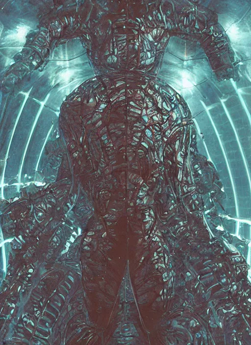 Image similar to transparent astronauts in dark underwater void - complex and hyperdetailed suit. reflection and dispersion materials. rays and dispersion of light. glowing lights. volumetric light. f / 3 2. noise film photo. flash photography. ultra realistic, wide angle. poster by wayne barlowe, hajime sorayama aaron horkey, craig mullins