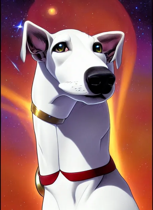 Image similar to cute star trek officer white greyhound, natural lighting, path traced, highly detailed, high quality, digital painting, by don bluth and ross tran and studio ghibli and alphonse mucha, artgerm