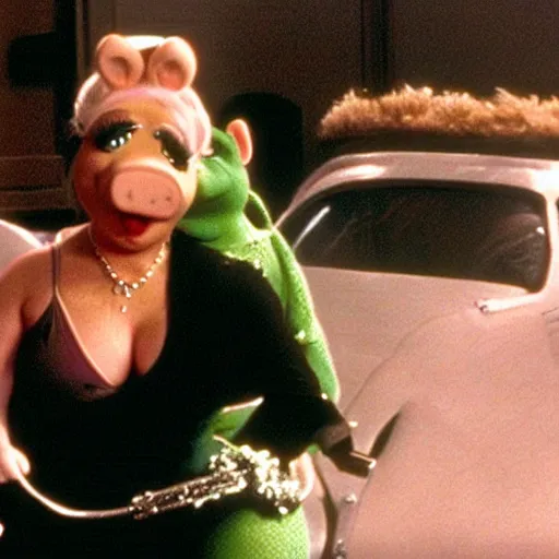 Image similar to movie still of trinity as miss piggy in the matrix 1 9 9 9 movie