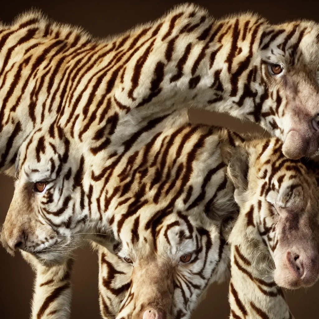 Prompt: combined skin texture of an albino giraffe and bengal tiger, 4k