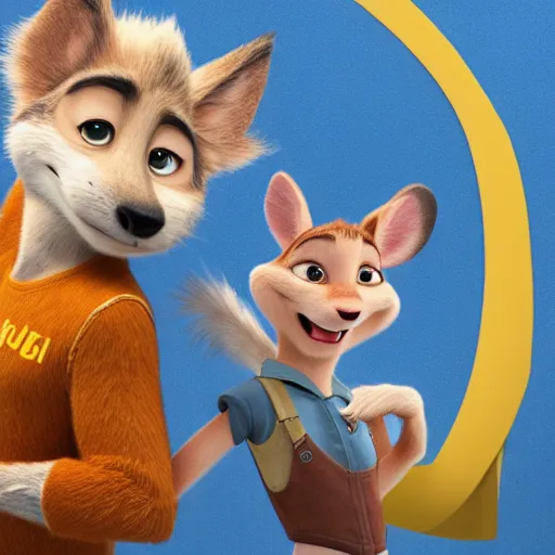 Prompt: 3 d render, portrait, mid shot, disney prince as a anthropomorphic mouse, female, blond fur, blue eyes, wearing denim short shorts, wearing a off yellow tank top shirt, solo, in the style of zootopia