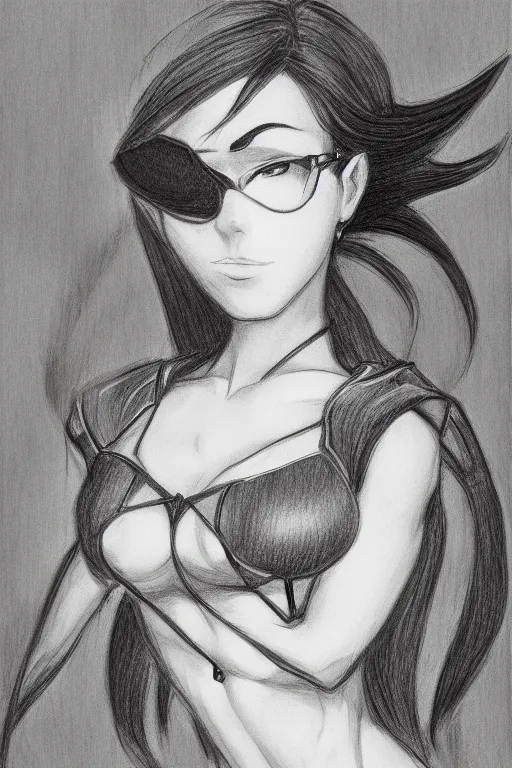 Image similar to Portrait sketch of fully clothed Bayonetta by Da Vinci