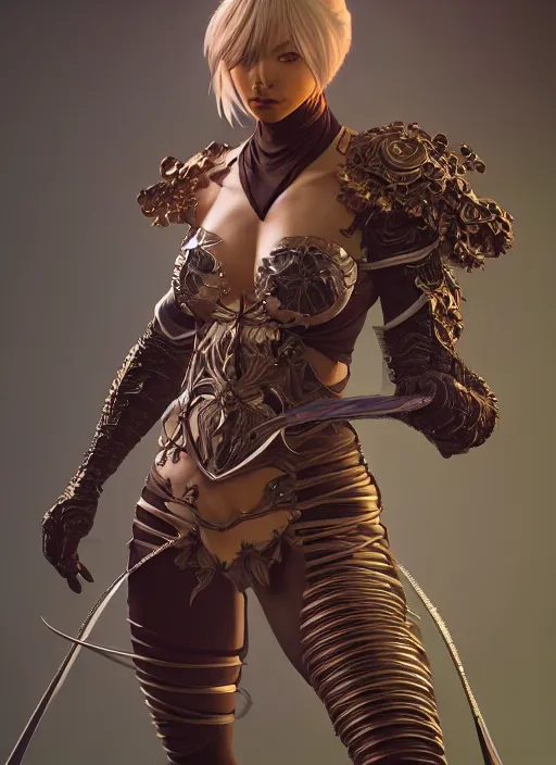 Prompt: studio portrait of ninja gaiden female, human structure, concept art, intricate detail, art and illustration by tan zi and ayanamikodon and alphonse mucha and wlop, wardrobe by irakli nadar, global illumination