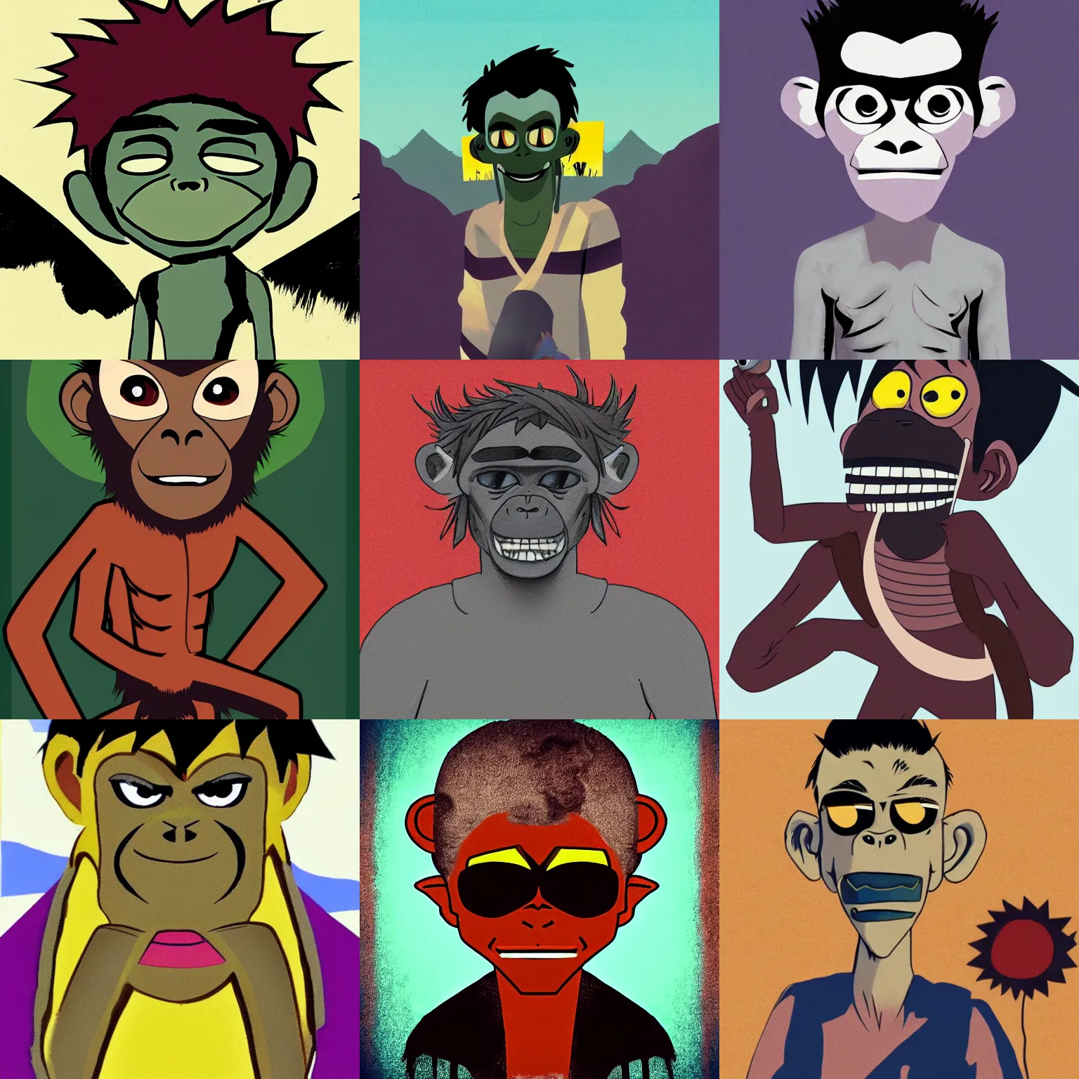 Prompt: a monkey man in the style of the gorillaz