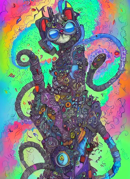 Prompt: cat seahorse fursona wearing headphones, autistic bisexual graphic designer and musician, attractive androgynous humanoid, coherent detailed character design, weirdcore voidpunk digital art by wlop, louis wain, furaffinity, cgsociety, trending on deviantart