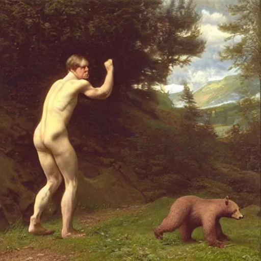 Image similar to stephen hawking fighting a bear by edward poynter
