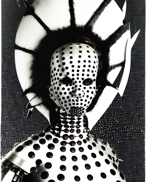 Image similar to portrait of a skinny punk goth yayoi kusama wearing armor by simon bisley, john blance, frank frazetta, fantasy, thief warrior, bauhaus brutalist