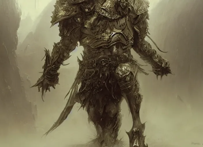 Image similar to were lion warrior concept, babylon armor, beksinski, ruan jia, the hobbit orc concept, dark soul concept