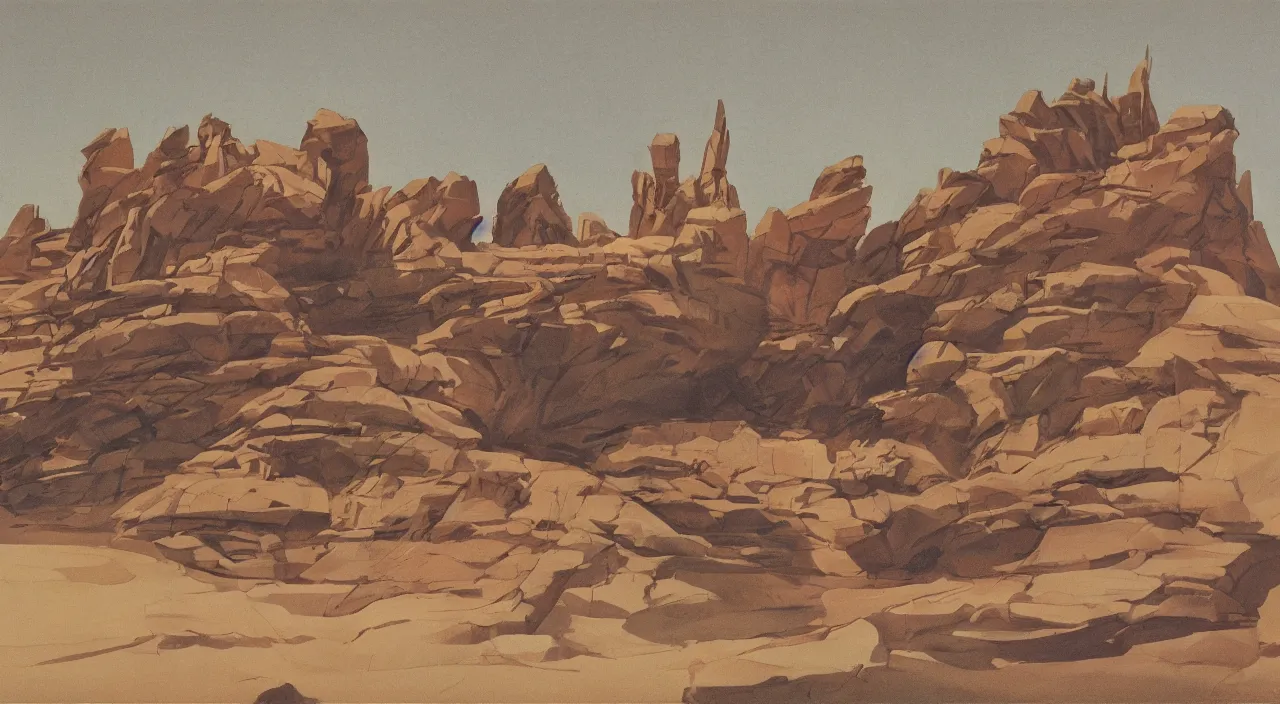 Prompt: chiaroscuro gouache by james gurney. utopia building designed by frank lloyd wright. dune palace. composed by directory kurosawa ( 1 9 6 2 ). baroque frame