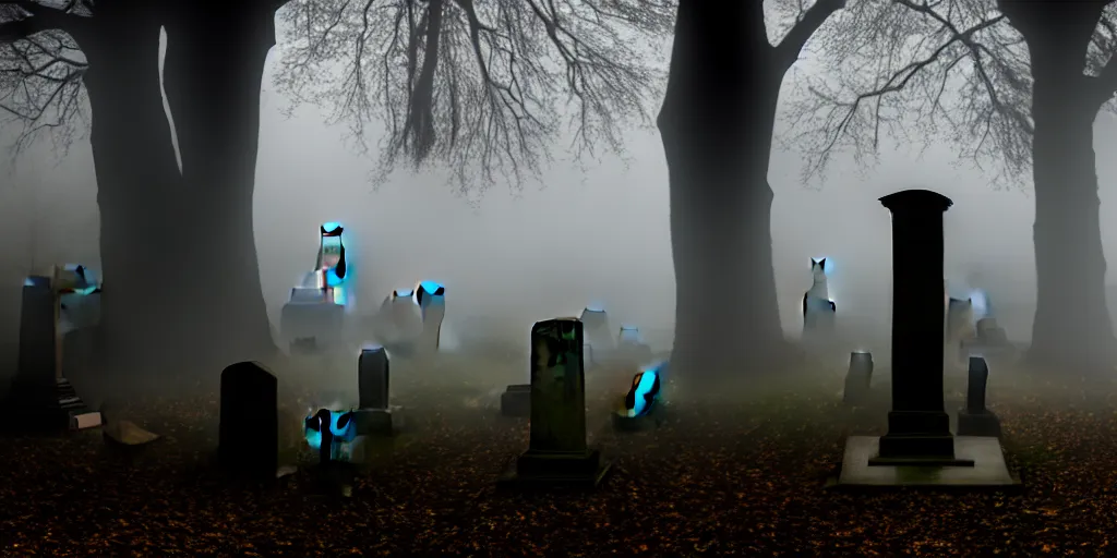 Image similar to creepy horror, Highgate cemetery, tombs, weeping transparent female apparition at a gravestone, blanket of fog, rain, volumetric lighting, beautiful, golden hour, sharp focus, ultra detailed, cgsociety