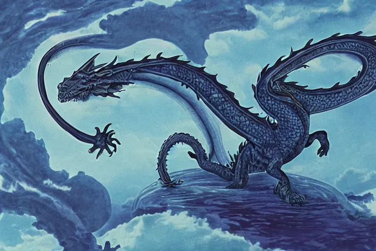 Prompt: photograph of a dragon emerging from a pool of blue slime