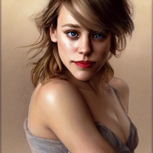 Image similar to Young blonde Rachel McAdams with thin lips, highly detailed, digital painting, artstation, concept art, smooth, sharp focus, illustration, ArtStation, art by artgerm and greg rutkowski and alphonse mucha and J. C. Leyendecker and Edmund Blair Leighton and Katsuhiro Otomo and Geof Darrow and Phil hale and Ashley wood and Ilya repin and Charlie Bowater