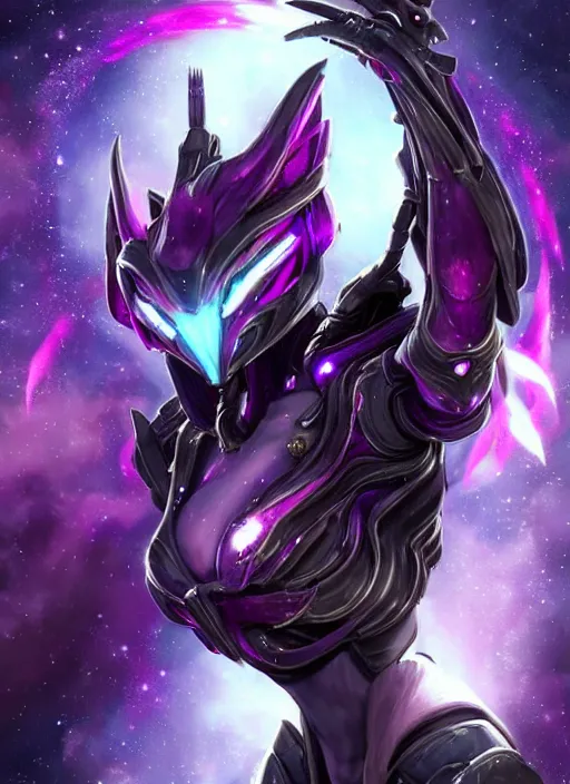 Image similar to cinematic bust shot, cosmic beautiful stunning giant robot mecha hot female dragon goddess, sharp spines, sharp metal ears, smooth purple eyes, smooth fuschia skin, elegant smooth silver armor, nebula size, epic proportions, epic scale, macro giantess, furry art, dragon art, goddess art, giantess art, warframe, warframe fanart, furaffinity, octane