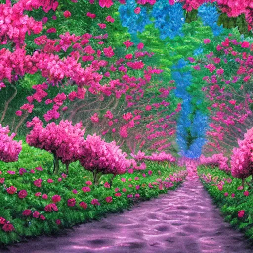 Image similar to pixiv scenery art of a rose forest