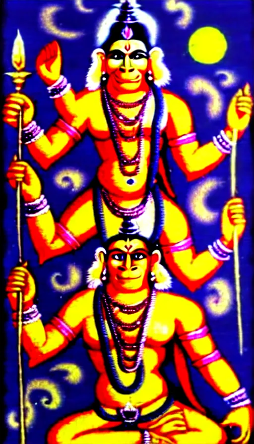 Image similar to hanuman gets together with the gods of the vedic culture of india against the background of the universe