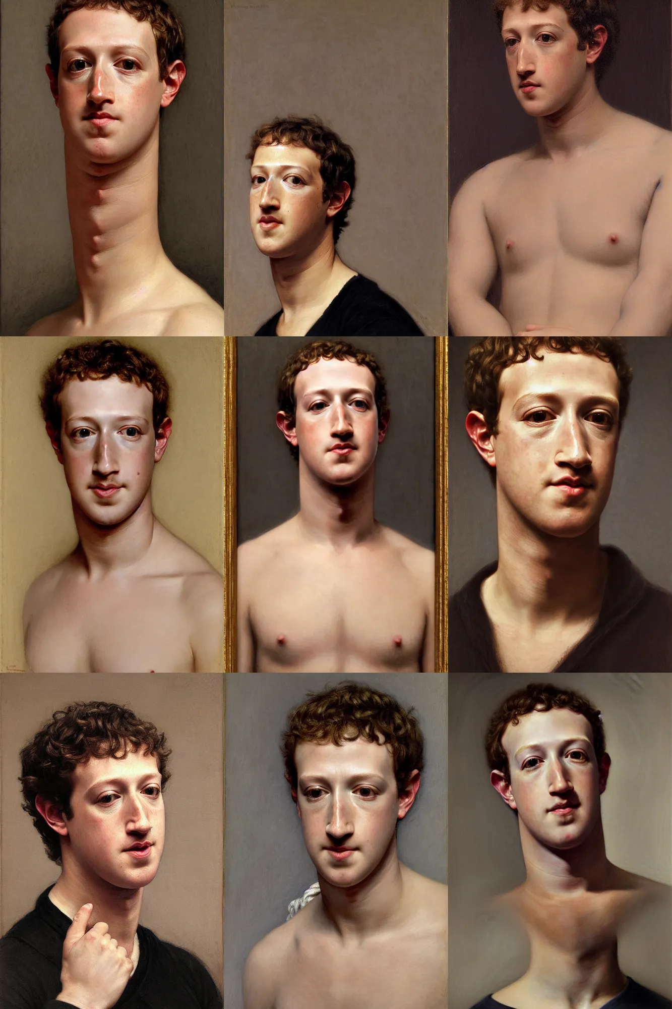 Prompt: detailed portrait of mark zuckerberg by william - adolphe bouguereau, elizabeth jane gardner, alexandre cabanel, jean auguste dominique ingres, tony robert - fleury, john william waterhouse, francois - edouard picot, gustave courbet