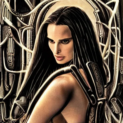 Prompt: natalie portman drawn by h. r. giger