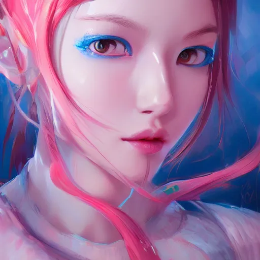 Image similar to Bella ragazza, bubblegum, visualartzi, korean, and blue image, Stanley Artgerm Lau, WLOP, Rossdraws, James Jean, Andrei Riabovitchev, Marc Simonetti, Yoshitaka Amano, digital art, artstation