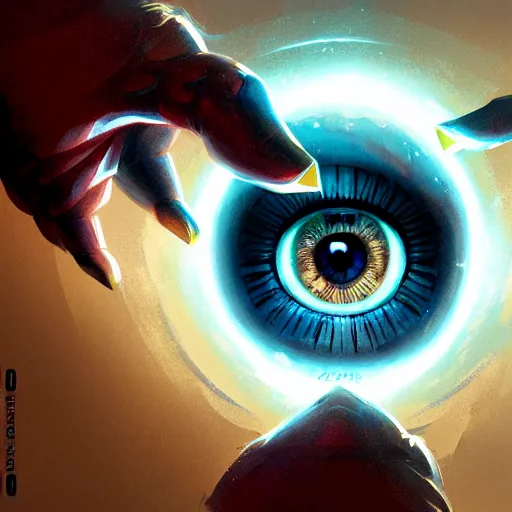 Prompt: eye as magical jewel orb, inside palm of hand, item concept art, fantasy item, dungeons and dragons, sharp focus, symmetrical, magic dynamic lighting, digital illustration, greg rutkowski