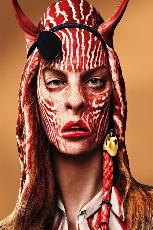 Image similar to dolce & gabbana campaign featuring jar jar binks as a female cowgirl, long eyeslashes, huge juicy lips, big seductive eyes, unprocessed colors, # nofilter, realistic vfx simulation