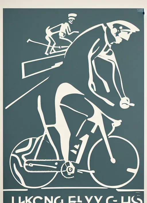 Image similar to cycling poster for 1 9 6 8 olympic games by otl aicher. screen printed. silver, blue, green, black. on white paper.