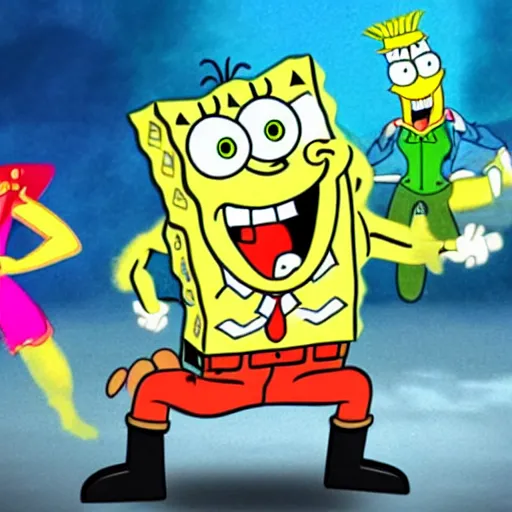 Prompt: A picture of Mortal Combat in the style of Spongebob Squarepants