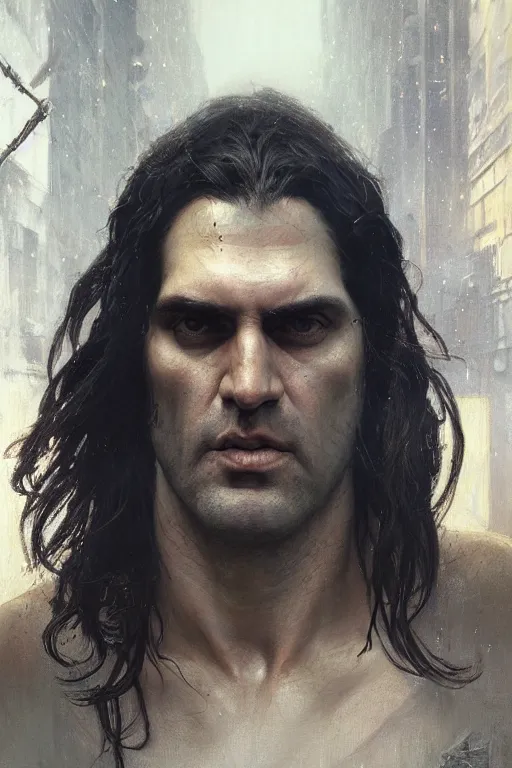 Prompt: peter steele hyperrealistic portrait, bladerunner street, art of elysium by jeremy mann and alphonse mucha and greg rutkowski, fantasy art, photo realistic, dynamic lighting, artstation, poster, volumetric lighting, very detailed face, 4 k, award winning